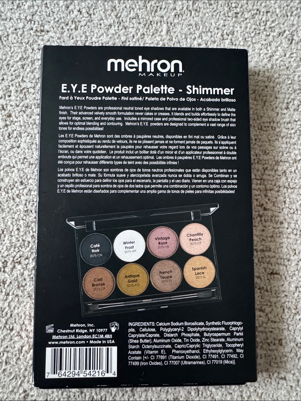 Mehron Shimmer Eye Powder Palette - Shimmery Neutral & Pink Tones - Picture 4 of 4
